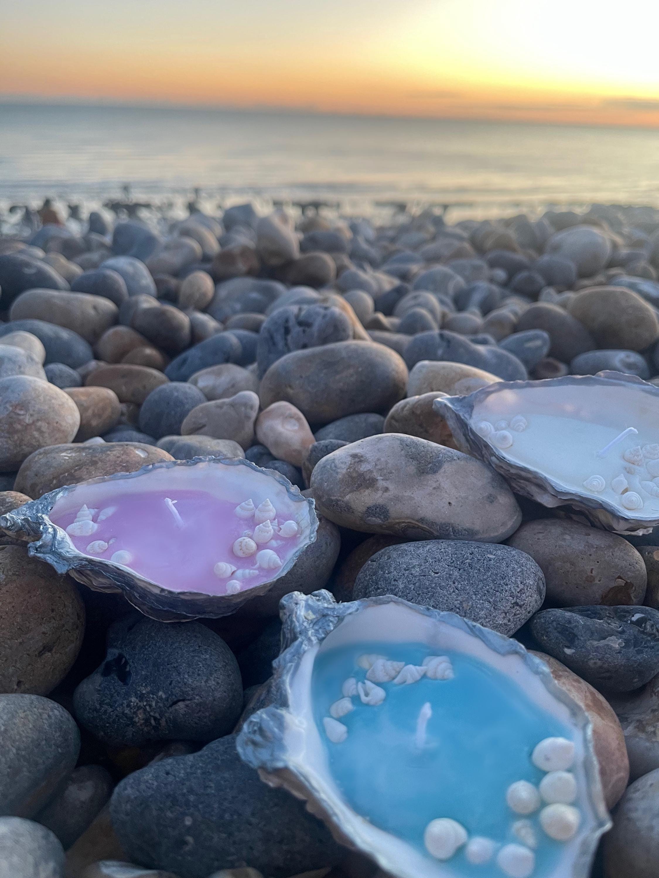 Handmade candles, oyster shells