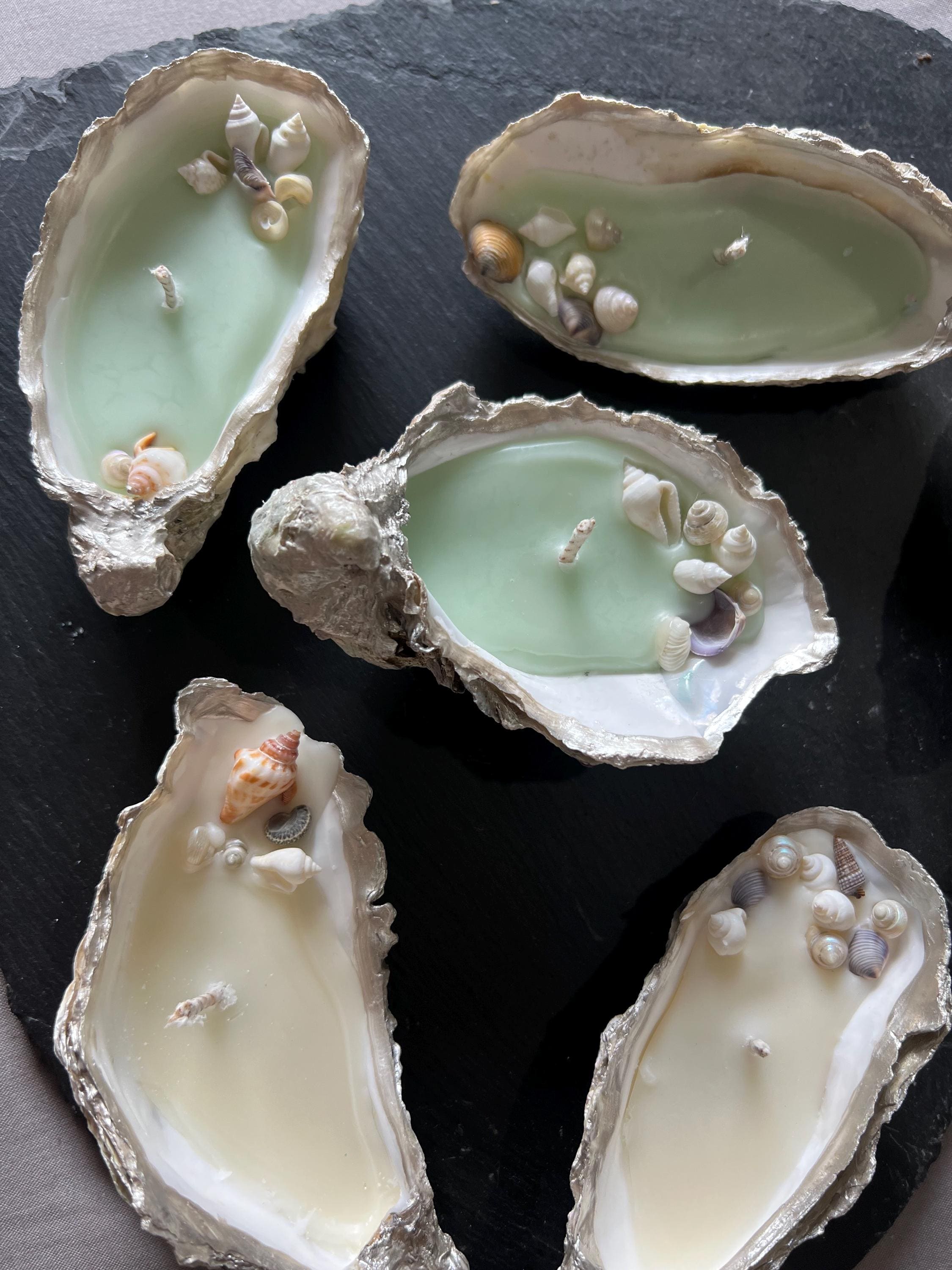 Handmade candles, oyster shells