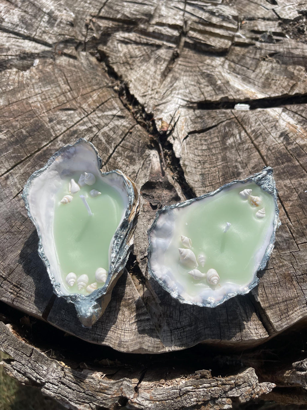 Handmade candles, oyster shells