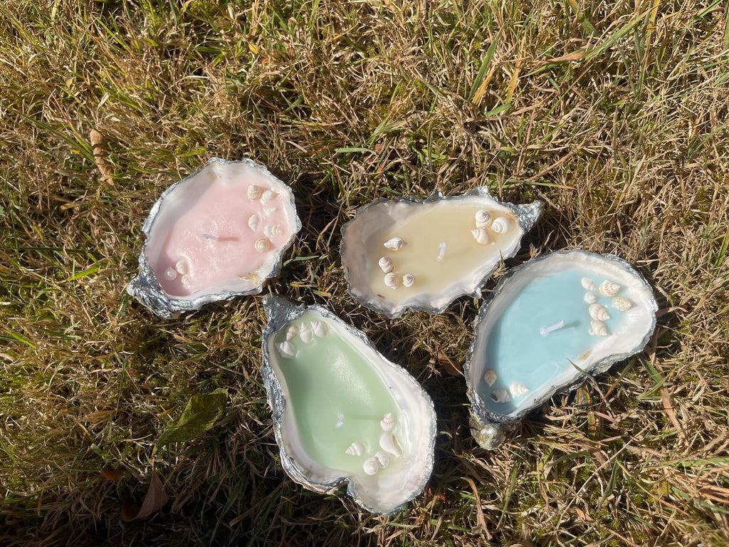Handmade candles, oyster shells