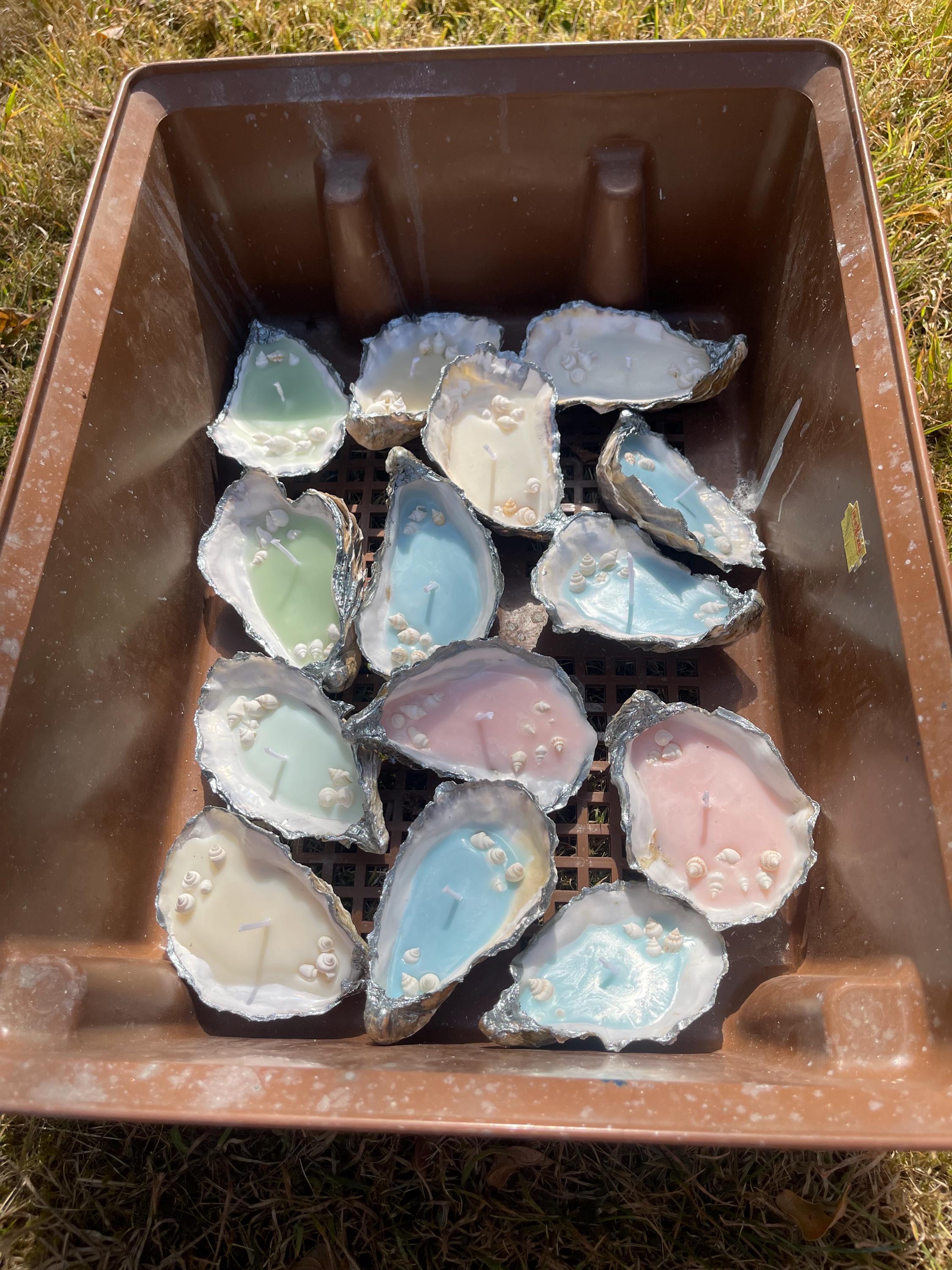 Handmade candles, oyster shells