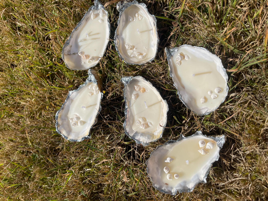 Handmade candles, oyster shells