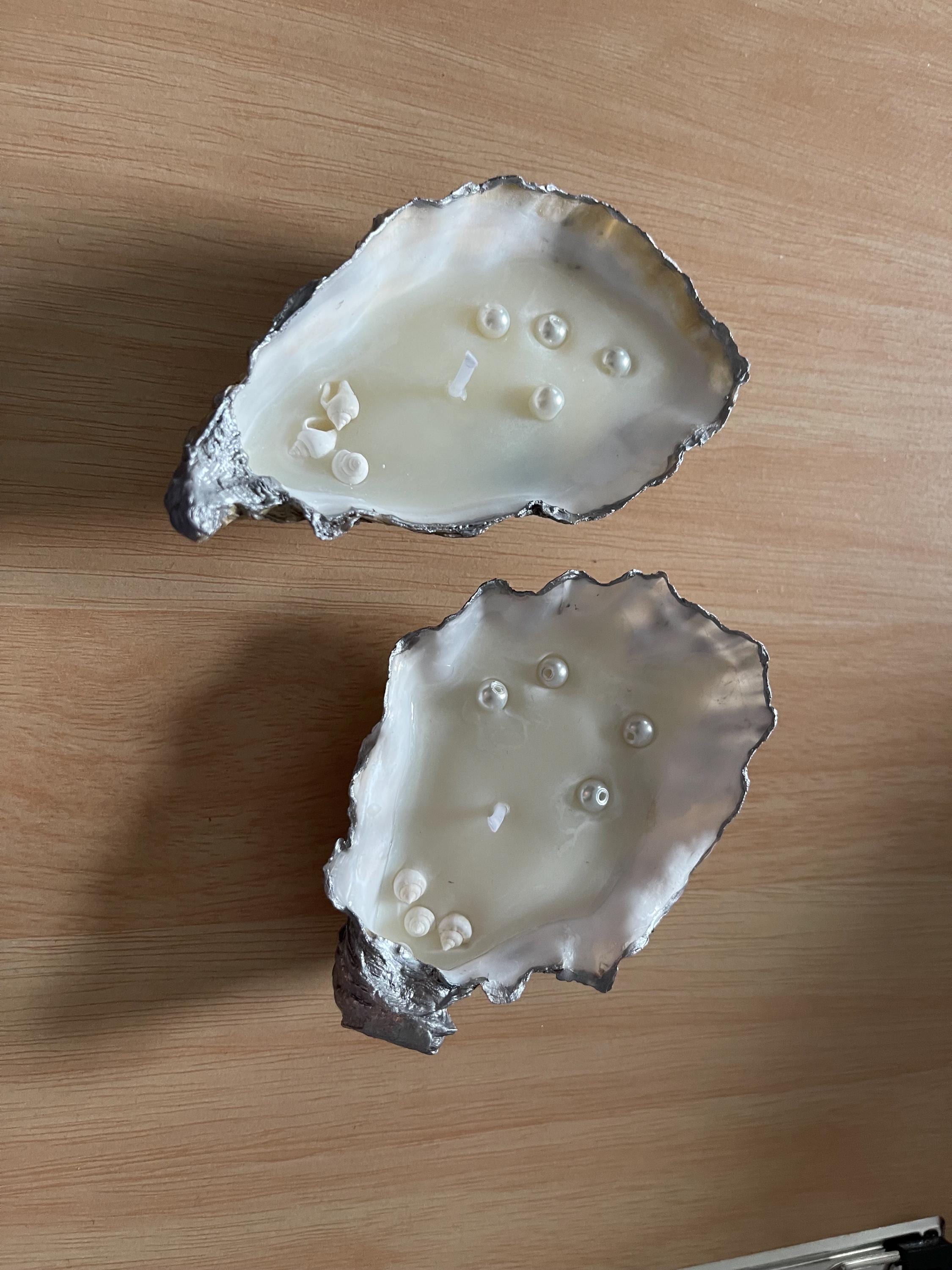 Oyster Shell Candle with Pearls – Handmade Soy Wax Coastal Decor