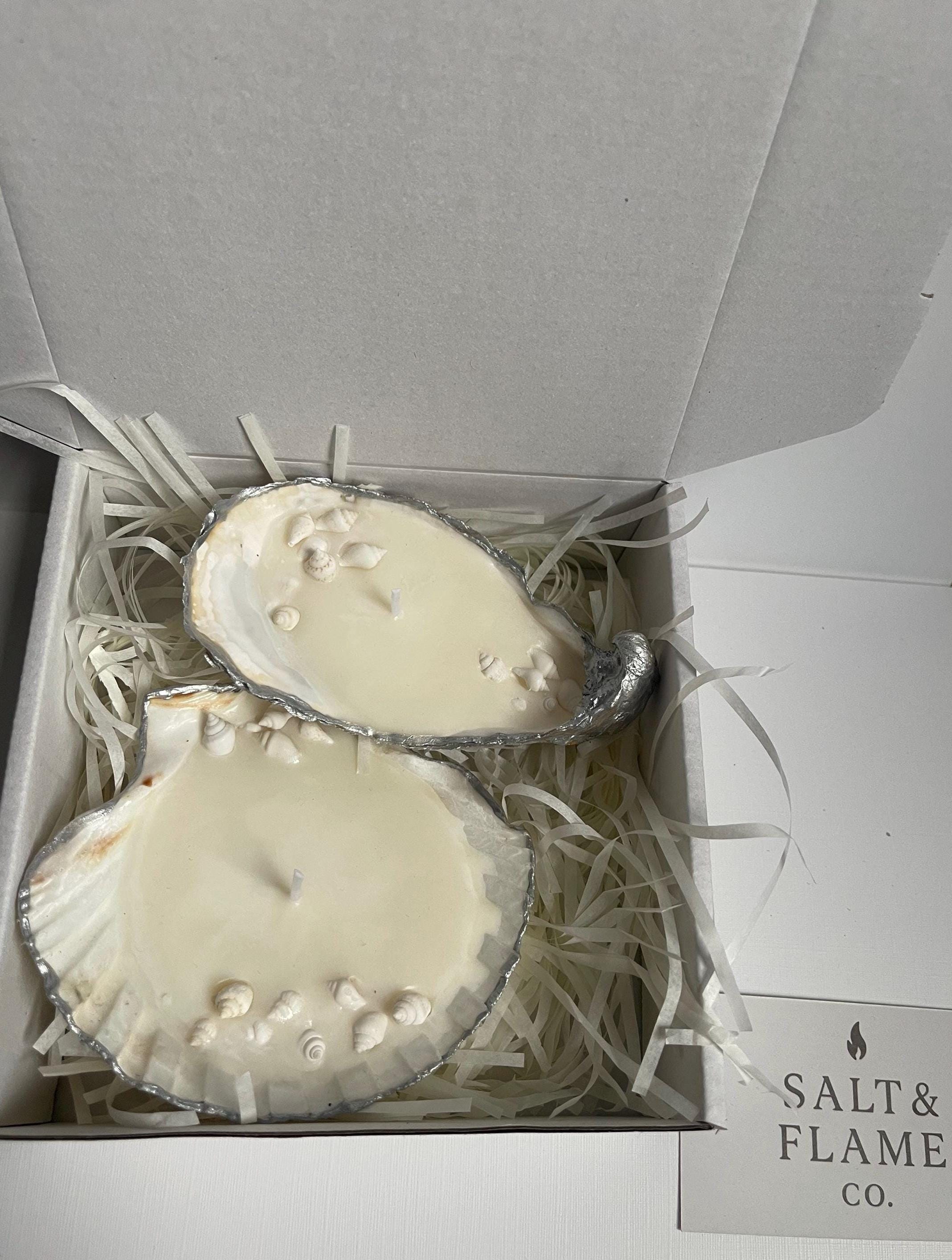 Seashell Candle Gift Set – Oyster & Scallop Pair | Coastal Aesthetic Decor | Handmade Shell Candles | Ocean-Inspired Gift Box