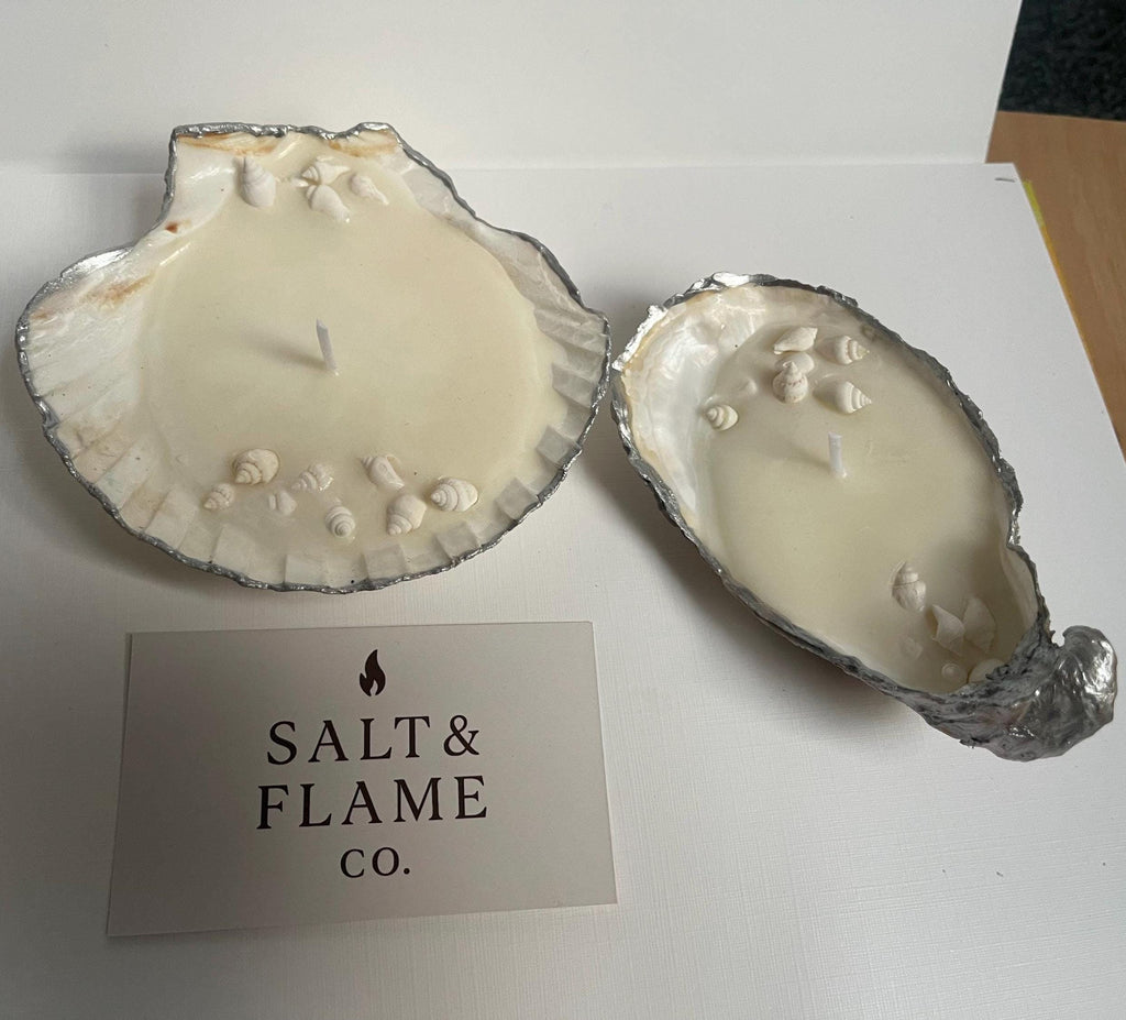 Seashell Candle Gift Set – Oyster & Scallop Pair | Coastal Aesthetic Decor | Handmade Shell Candles | Ocean-Inspired Gift Box