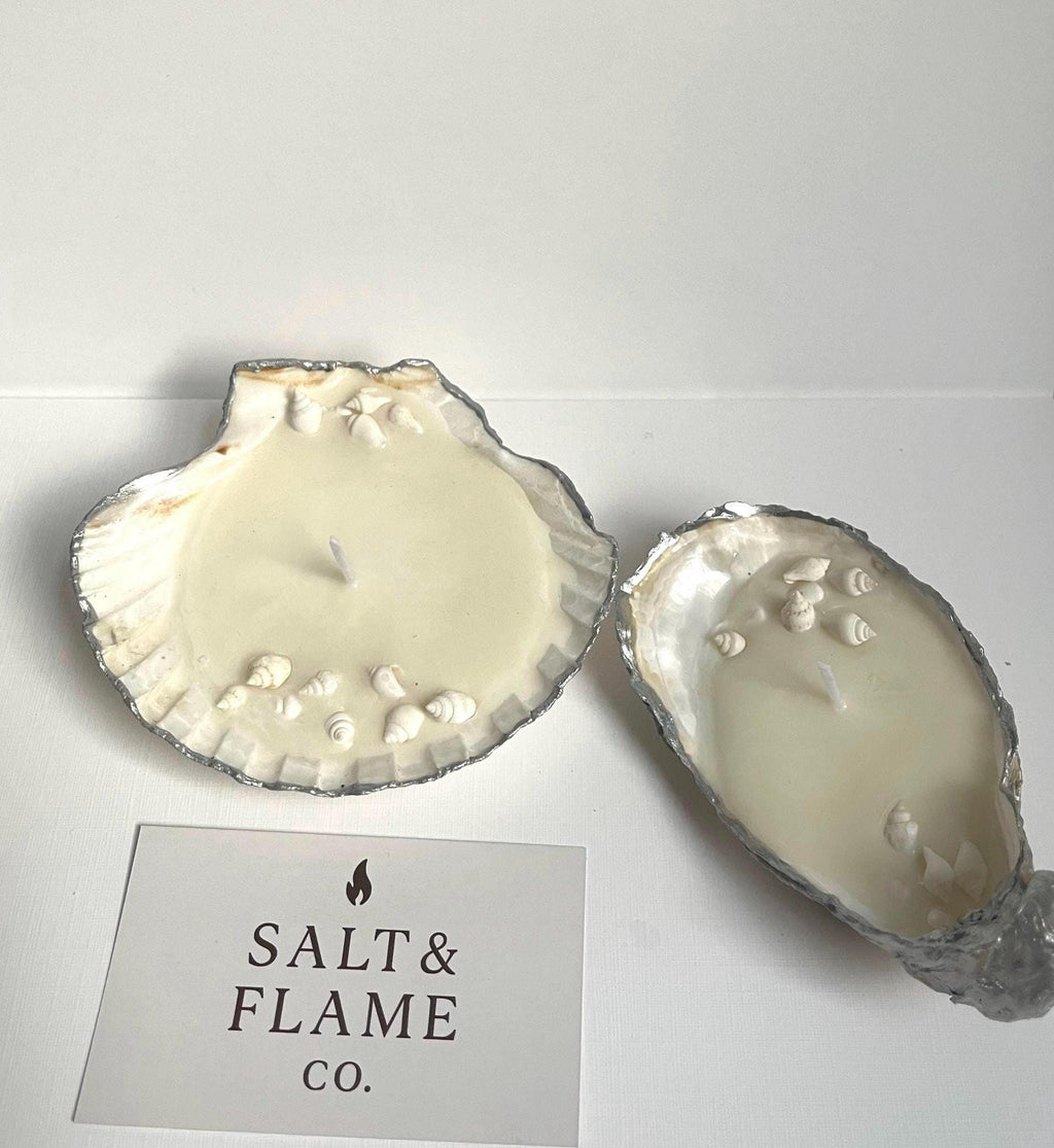 Seashell Candle Gift Set – Oyster & Scallop Pair | Coastal Aesthetic Decor | Handmade Shell Candles | Ocean-Inspired Gift Box