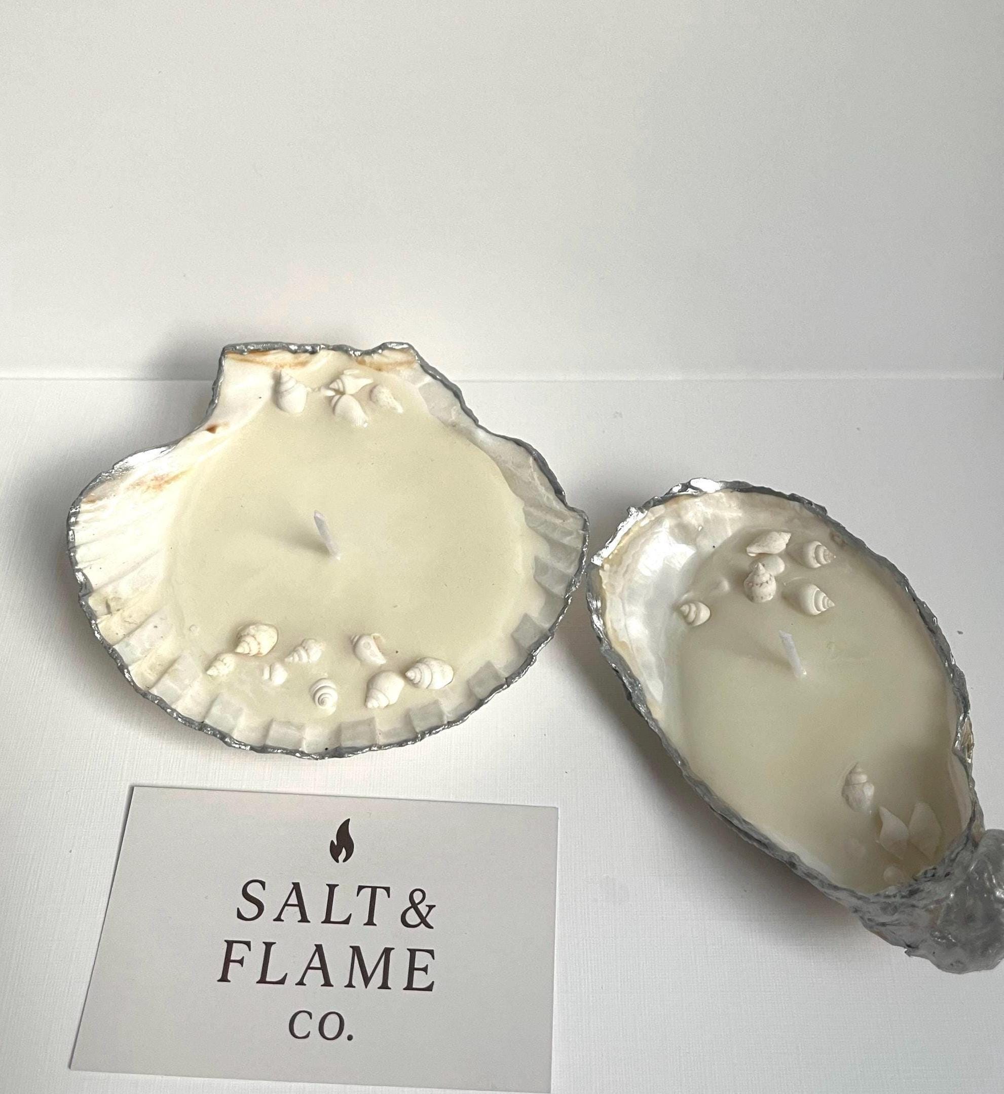 Seashell Candle Gift Set – Oyster & Scallop Pair | Coastal Aesthetic Decor | Handmade Shell Candles | Ocean-Inspired Gift Box